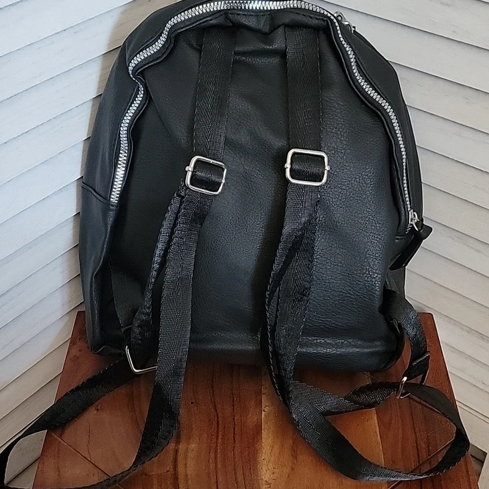 NWT Hearty Trendy Black Matte Backpack w/ Silver Chain Detail